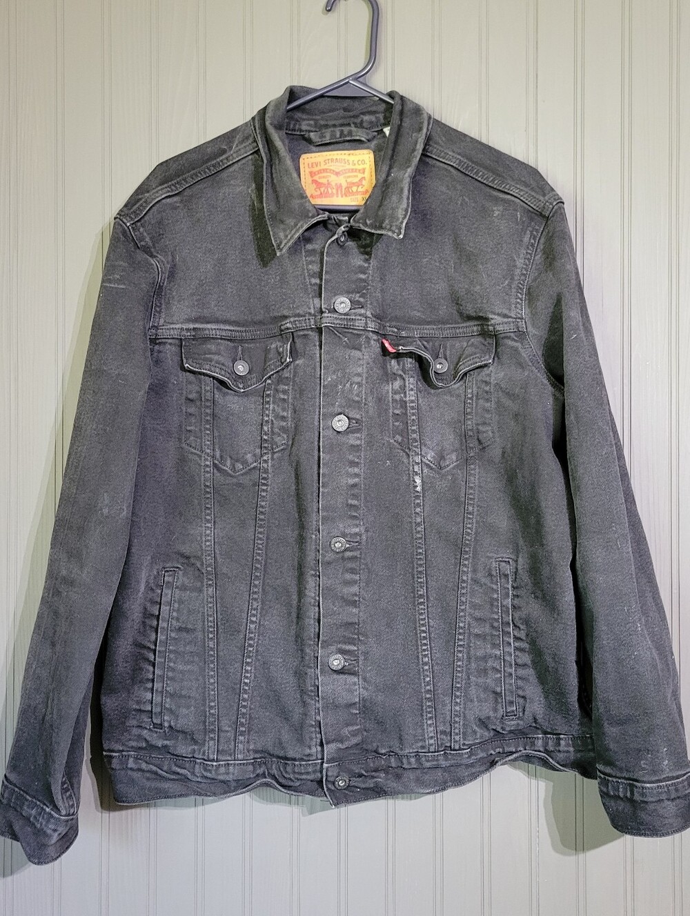 Levi's Denim Trucker Jacket Button Front Faded Adjustable Waist Black Men's XL